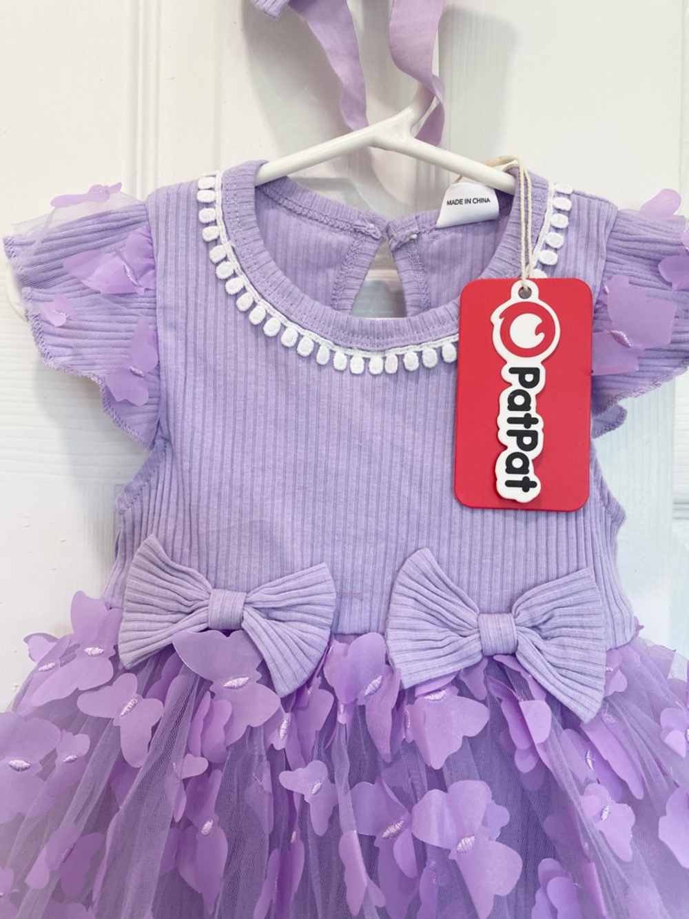 Baby Girl Lavender 3D Butterfly Tutu Romper Dress with Headband, Size 9-12M - Picture 4 of 11